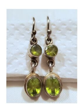 Peridot Green Quartz Dangle Earrings 925 Sterling Silver